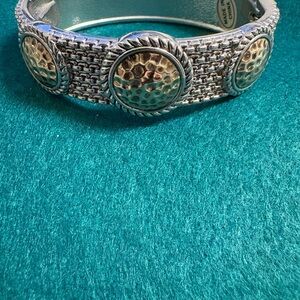 Elegant Silver and Gold Textured Bracelet